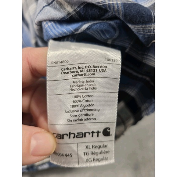 Carhartt Shirt Men's Relaxed Fit XL Blue White Plaid Button Up S/S Workwear - Picture 4 of 7